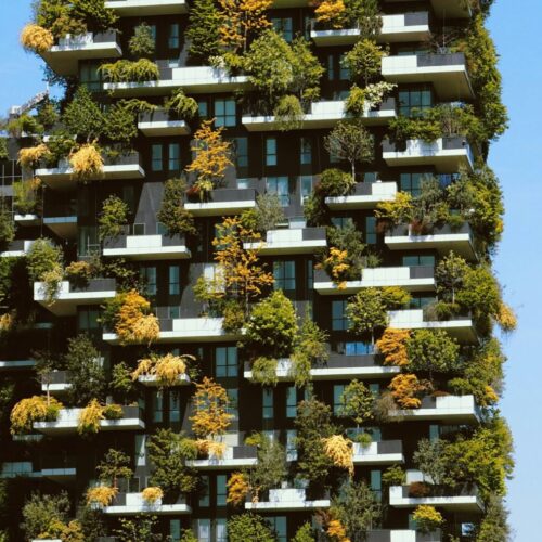 Building Bosco Verticale in Milan, green building with many plants